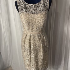 Jenny Yoo Dress Hudson 1362S  Sandstone and Metallic Swirl Lace Size 4 GUC