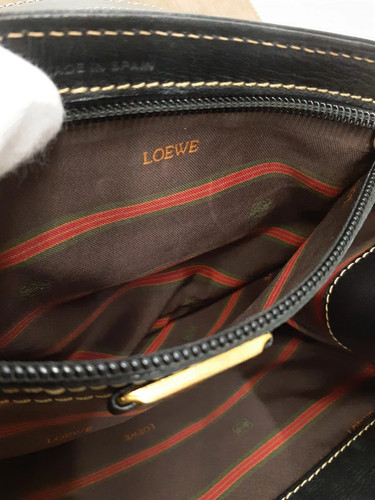 LOEWE Bellasques 2WAY Handbag Bag Black with Dark Brown Leather DustBag #T1026 - Picture 9 of 9