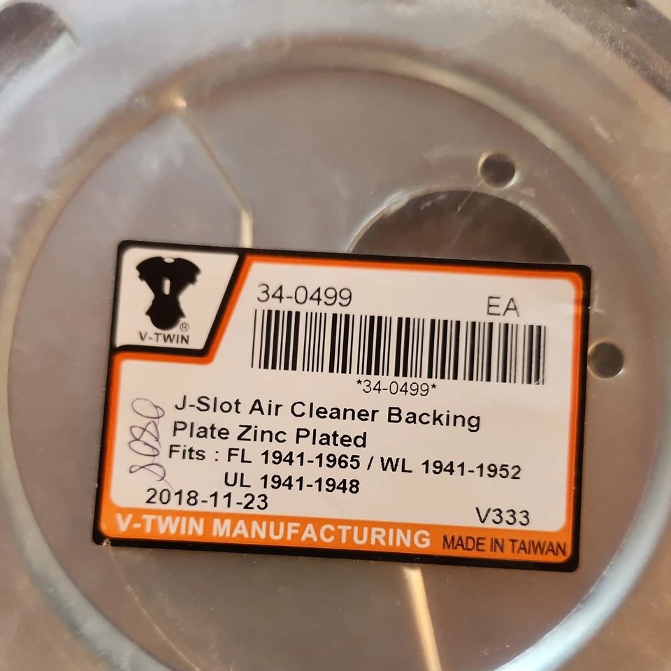Placa de respaldo de filtro de aire ranura en J enchapada en zinc V-Twin Manufacturing - 34-0499 Foto 2 de 2