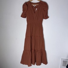 NWT BB Dakota Say A Prairie Ruffle Midi Dress in Light Clay Gauze XS