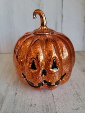 Fall glass pumpkin light up tabletop Halloween home decor figure