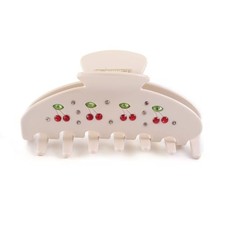 Large Hair Claw Clip for Thick Hair, Cream White Cherry Rhinestone beige