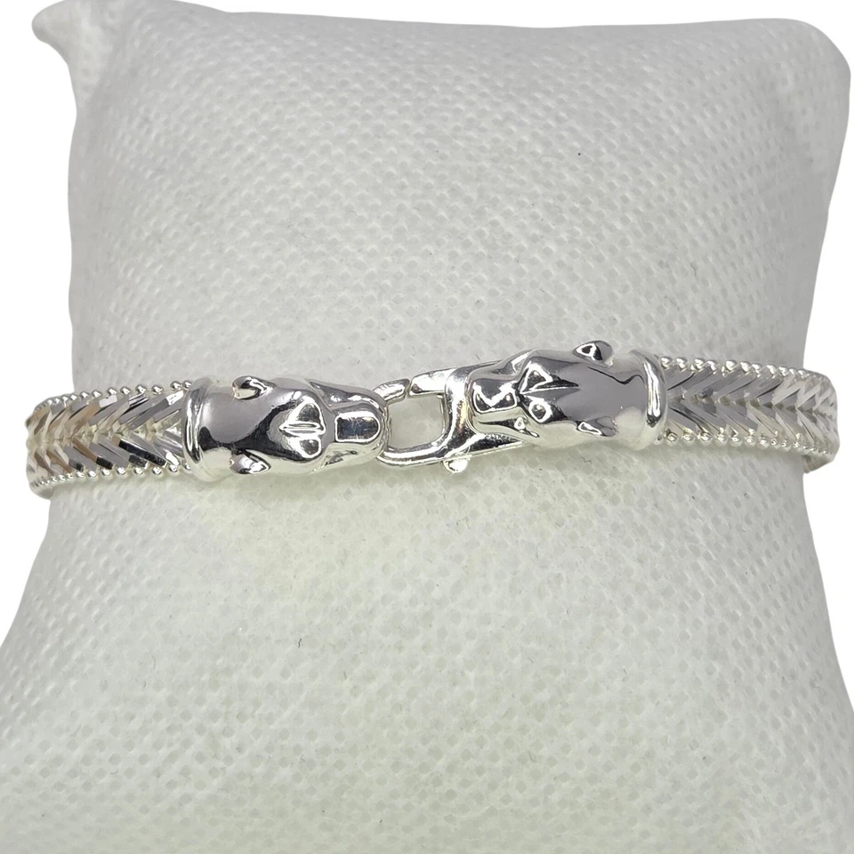 Milor Italy 925 Silver Double Panther Head Clasp Link Bracelet 7" 7mm 16.5g - Image 2 of 4