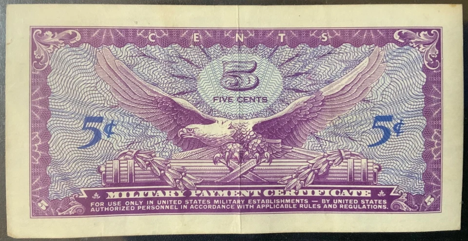 1965-1968 USA-MILITARY  PAYMENT PAPER MONEY - 5 CENTS SERIES 641 NOTE! - Image 2 of 2