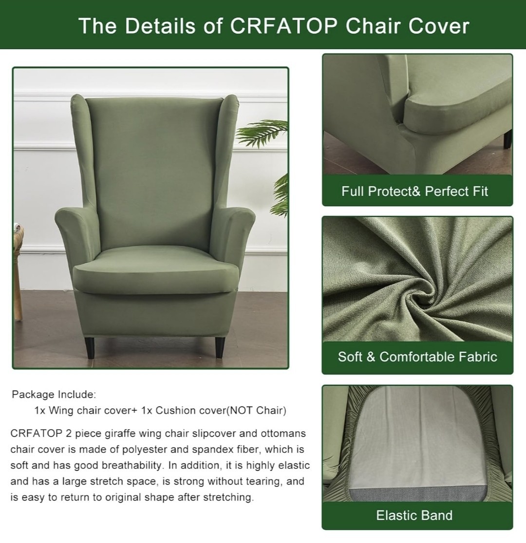 Cover 2-piece Stretch Velvet Wing Back Chair Slipcovers Protector