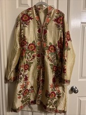 Vintage PLUM BLOSSOMS Satin Embroidered Floral Long Jacket Size 36 Medium