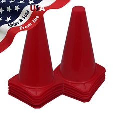 9" Tall RED CONES Sports Training Safety Cone Qty 12