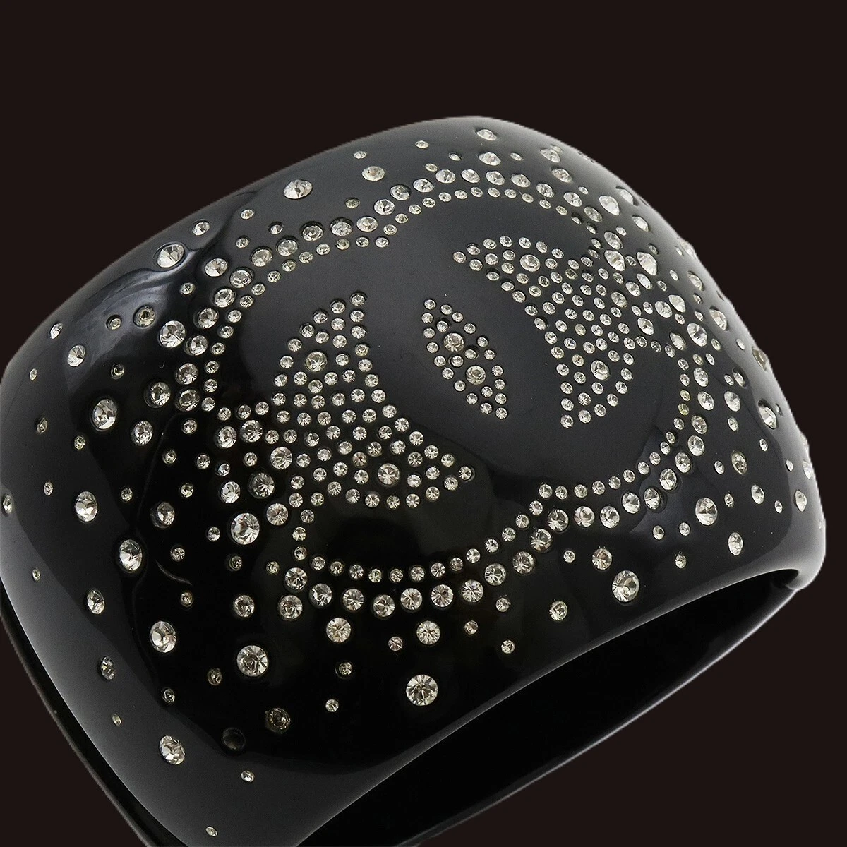 Bracciale CHANEL AUTENTICO Coco Mark CC catena nero argento logo vintage strass F S