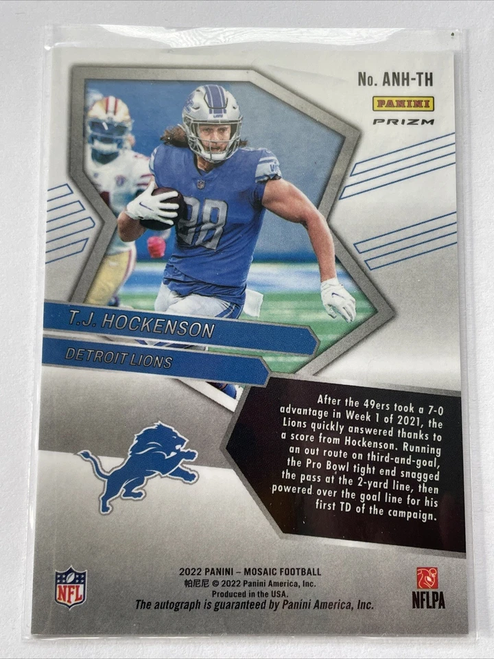 2022 Panini Mosaic Football TJ Hockenson Autographs No Huddle #ANH-TH Lions - Image 2 of 2