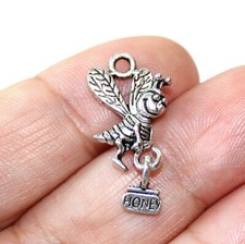 Honey Bee Charms Antique Silver Tone Two Sided 5 charms in one lot CH448