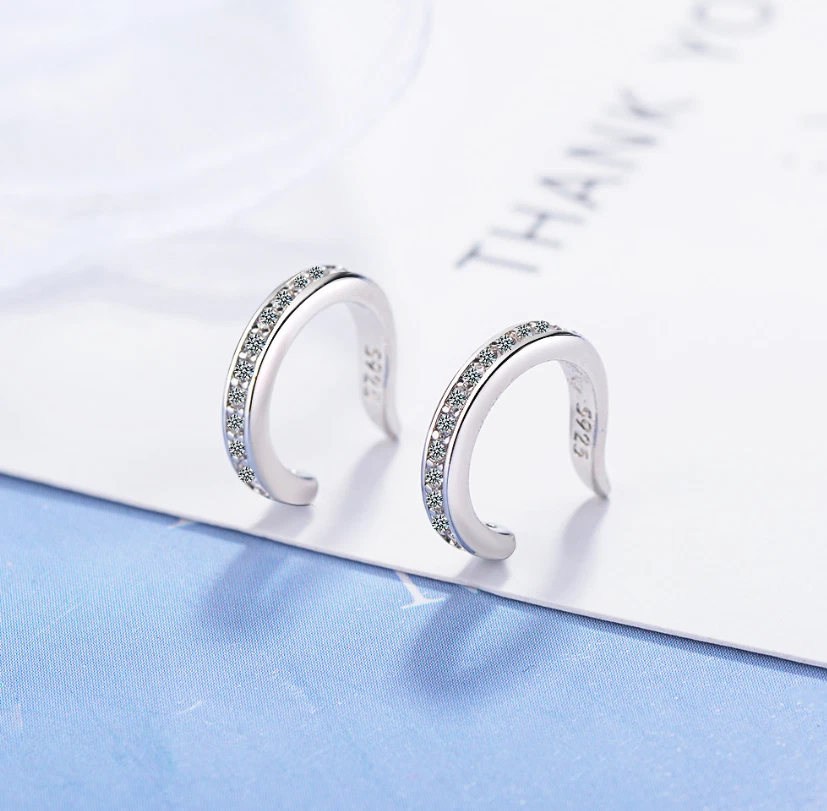 Pendientes de mujer enchapados en plata 925 circonita cúbica sin piercing clip en clips para orejas AF Foto 4 de 4