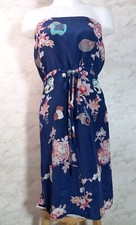 Lux Women Purple Floral Animal Pattern Strapless  Silk Dress Size Small