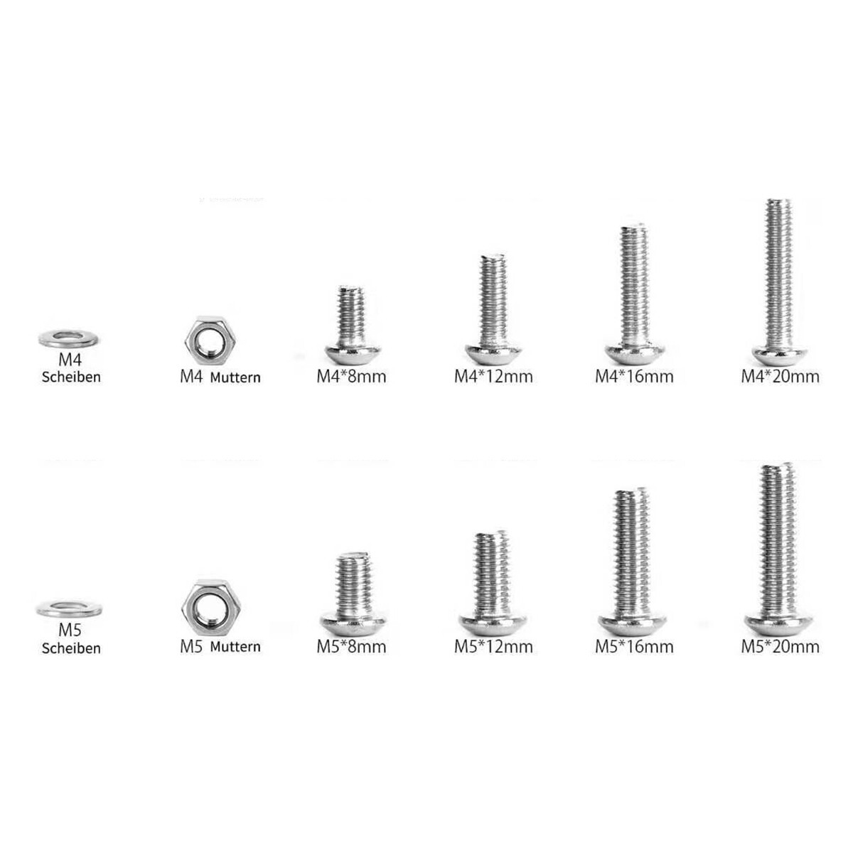 390Pcs M4 M5 Hex Machine Bolt Nuts Washers Kit 304 Steel Button Head