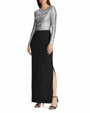 NEW Ralph Lauren Women's 4 Metallic Layered-Look Long Sleeve Gown NWT 210