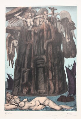 Ernst Fuchs (1930-2015), signed color etching ''The Prison of Icarus'' 1975