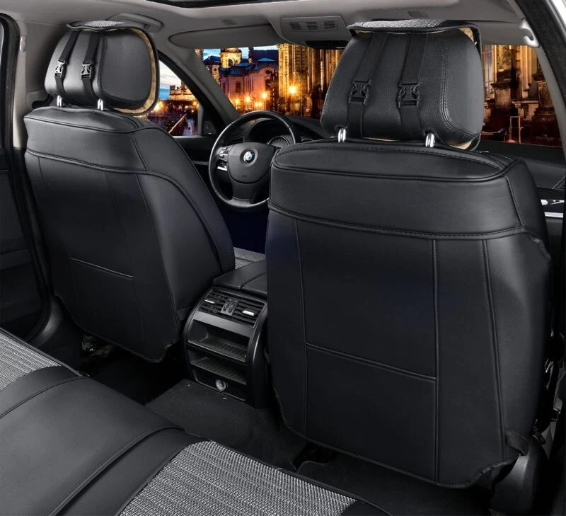 Juego completo de fundas de asiento de coche de cuero sintético y tela gris de lujo para Mitsubishi HQ - Imagen 4 de 4