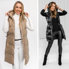 Steppweste Weste Jacke Bodywarmer Basic Ärmellos Lang Casual Damen BOLF Kapuze