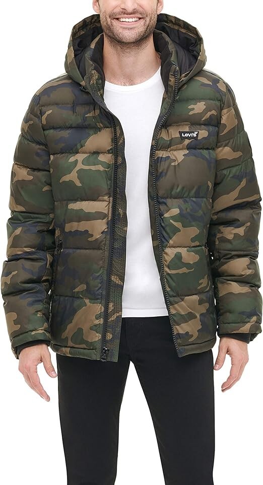 ジャケット・アウター Levi's reversible camo down jacket y2k Levi's Arctic Quilted Camo Hooded Winter Puffer Jacket Parka Mid