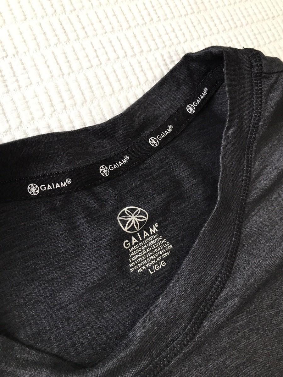 Gaiam Womens T-Shirt Large Short Sleeve Charcoal Grey Stretch Crew