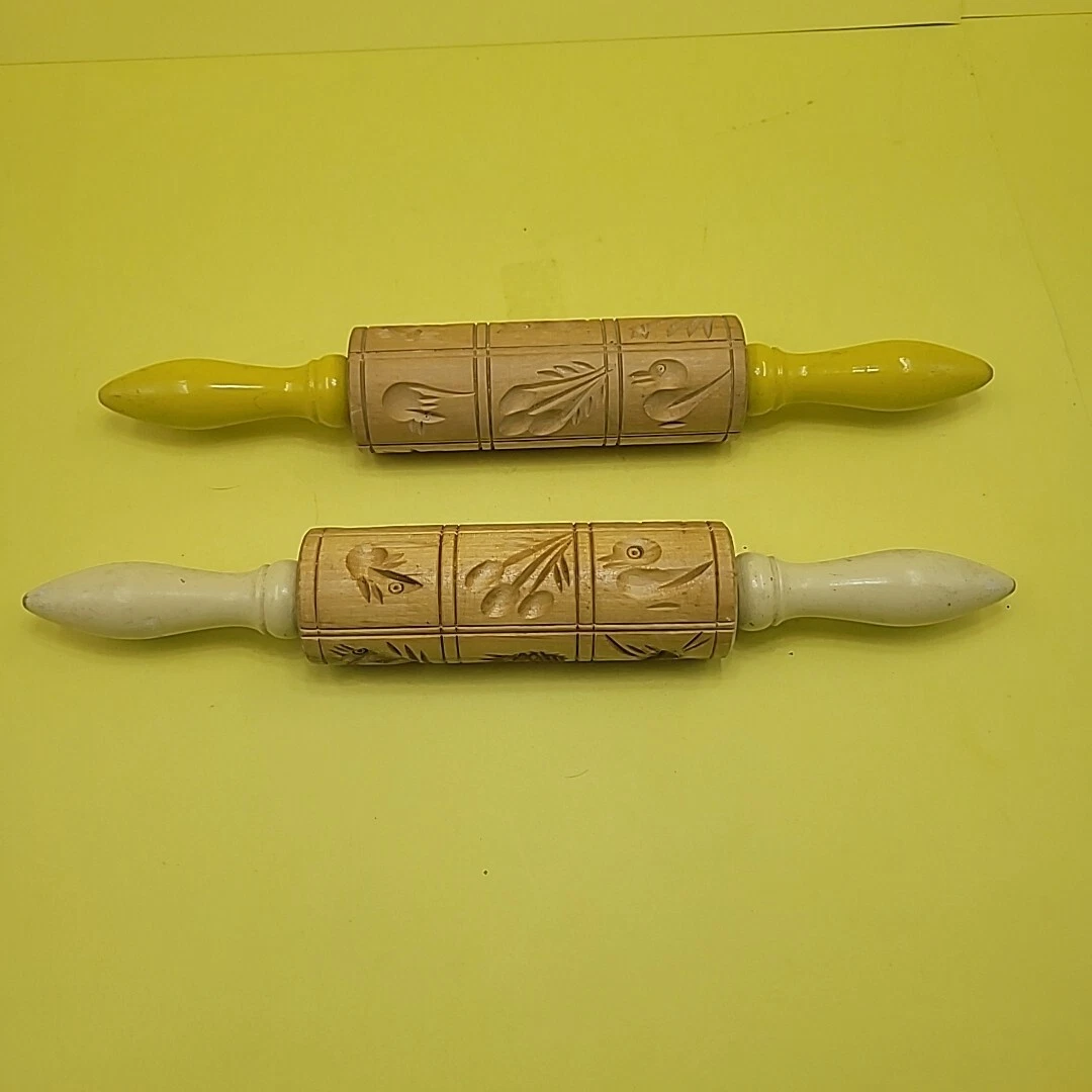 2pc Vintage Embossed Wood Rolling Pin with Carved Birds fish Flower Design 6"
Opens in a new window