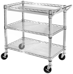3 Tier Rolling Utility Cart Chrome Steel Wire Storage Tool Image Is Loading 3 Tier Rolling Utility Cart Chrome Steel Wire