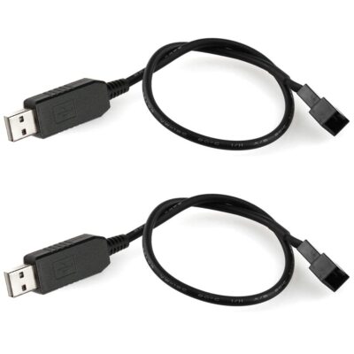 2 Pack USB to 3/4-Pin Fan Sleeved Power Adapter 12V Step-Up PC Fan Cable