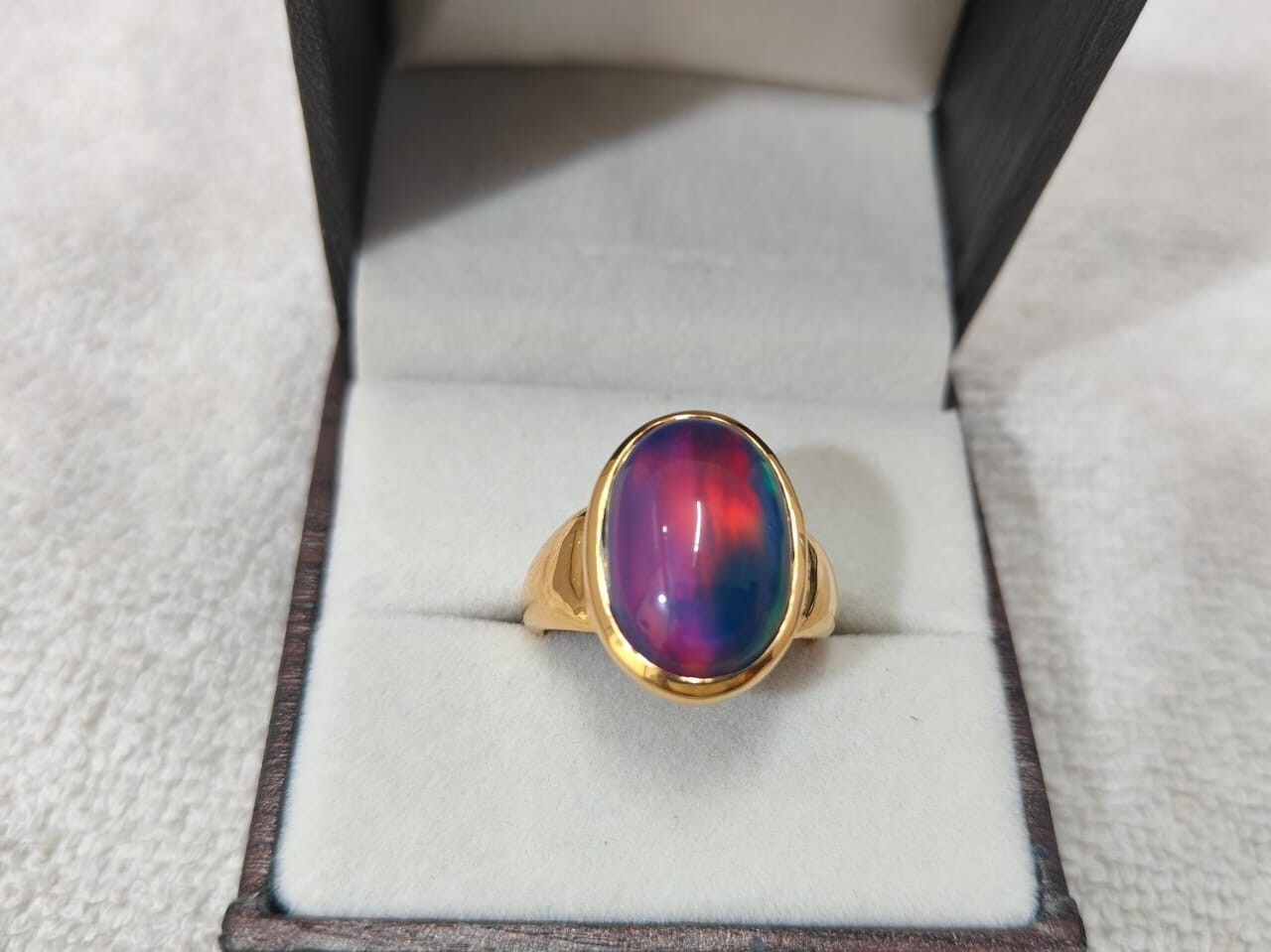 7.50 Carat Natural Black Opal Gold Plated Silver Men’s Ring Gift