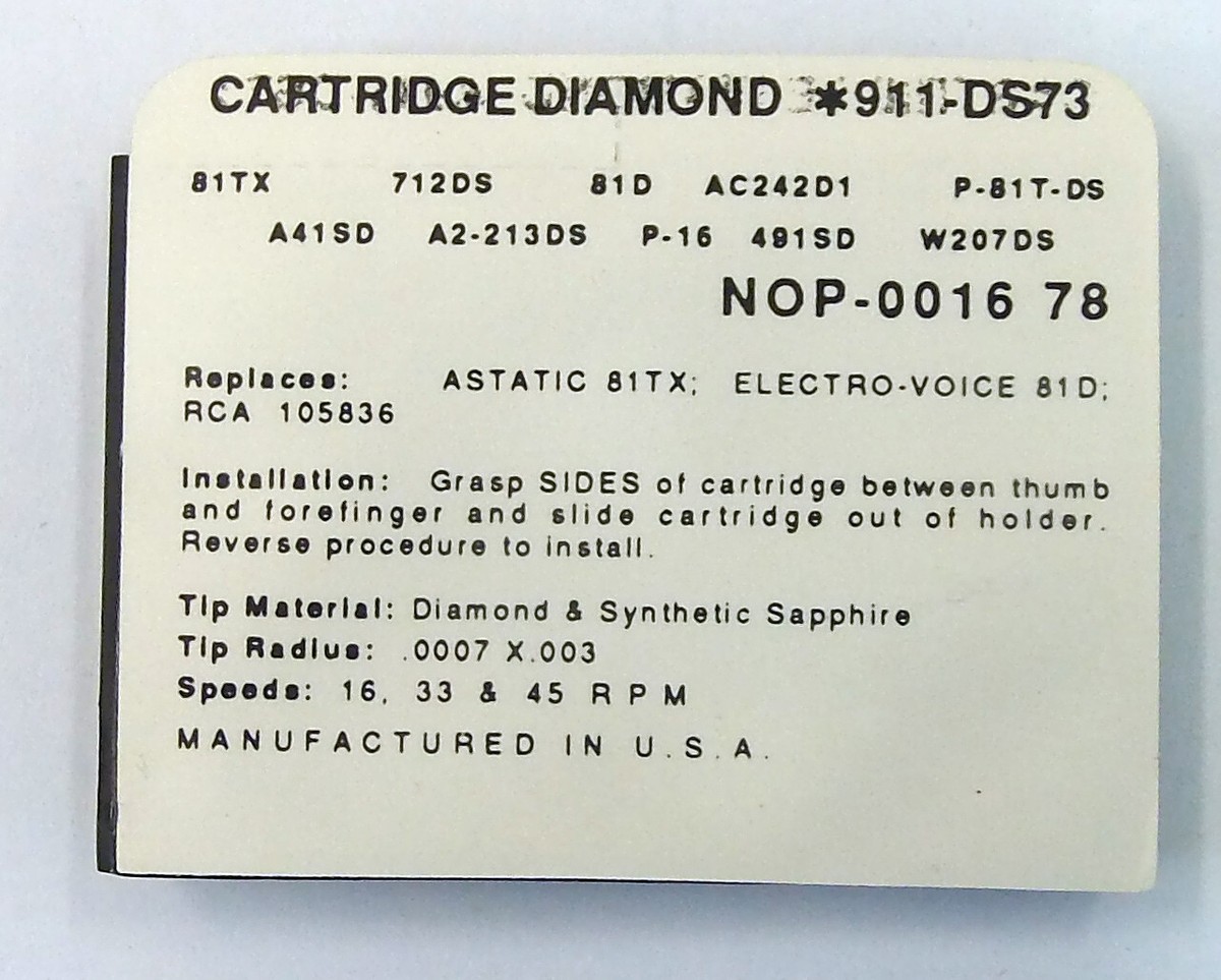 911-DS73 Diamond NEEDLE CARTRIDGE, REPLACES ASTATIC 83d, Astatic