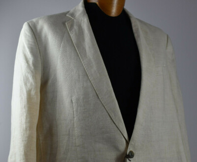 New Tasso Elba Island Sz LT Large Beige 2 Button Single Vent Linen Blazer Jacket