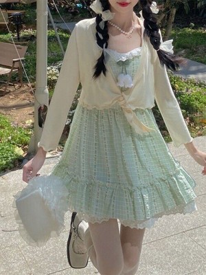 Sweet Floral Lolita Princess Dress Women Kawai Lace Party Strap Dresses Female 