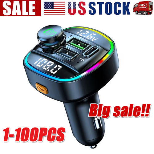 Bluetooth 5.0 Car Wireless FM Transmitter Adapter USB PD Charger AUX Hands LOT