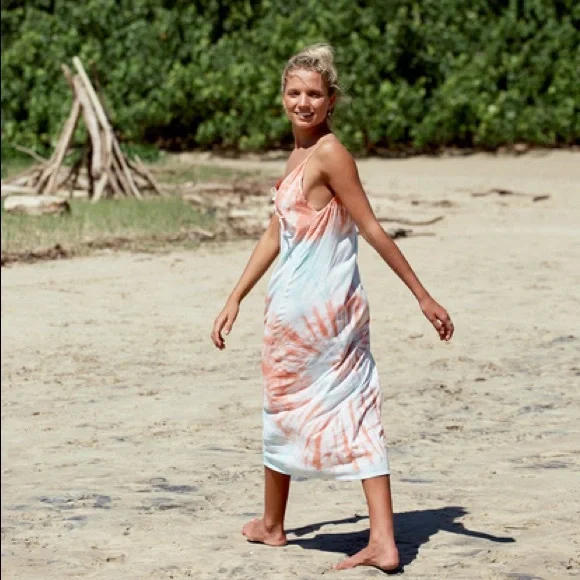 roxy beach dress Tie Dye Summer Вечернее платье Sharon Said Easygoing yet romantic COLOR:Black/Nude champagne-gold