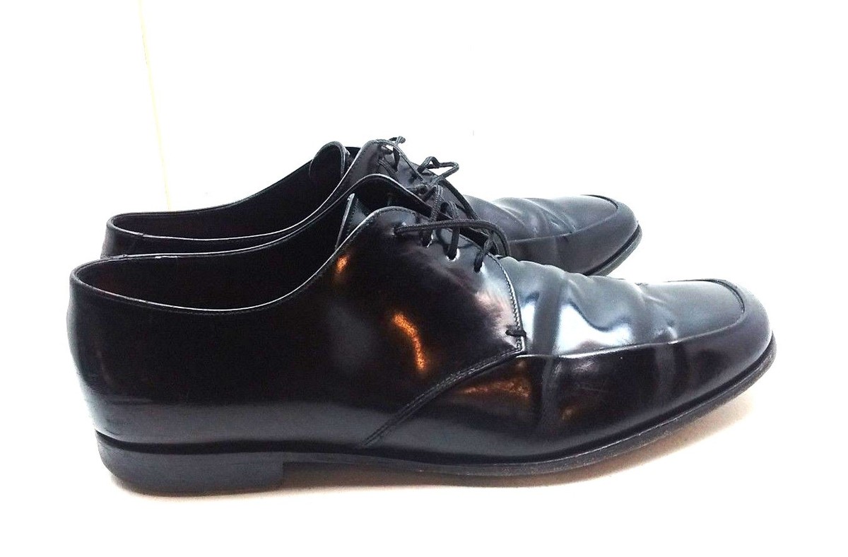 PRADA Derby Black Leather Lace Up Oxfords Apron Toe Men's