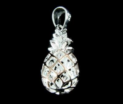 ROSE GOLD PLATED 925 SILVER 2 TONE HAWAIIAN 3D PINEAPPLE CHARM PENDANT MEDIUM