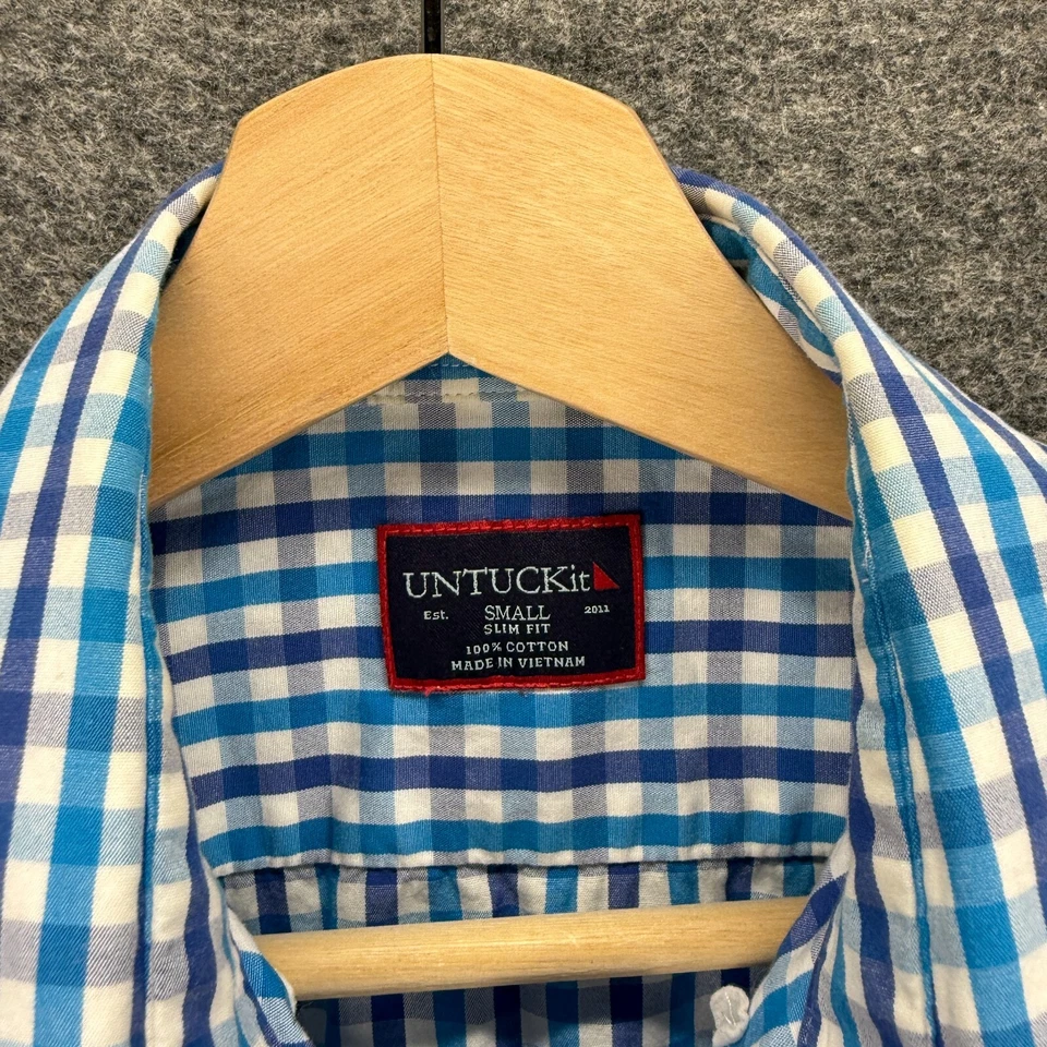 Untuckit Shirt Men S Small Blue Plaid Button Up Collared Long Sleeve Slim Fit - Image 3 of 4
