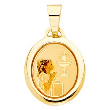 14k Yellow Gold 1st First Communion Primera Comunion Baptism Charm Pendant Unise