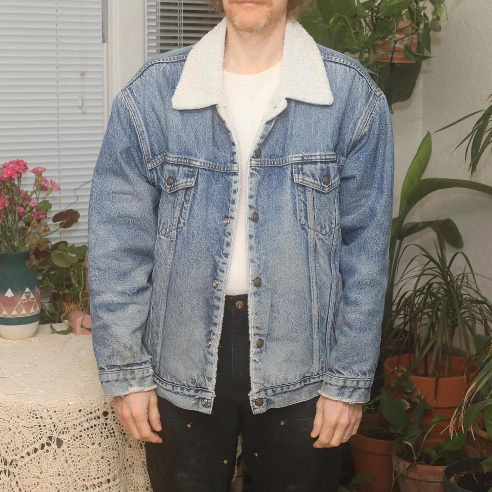 Levi's Sherpa Denim Jacket Blue Jean Vintage 1990s Snap Button Up Bomber
