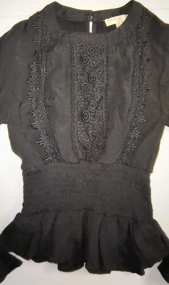 Chelsea & Violet Girls Lace Peplum Blouse Elastic Waist Causal Black Size S G001 - Image 4 of 4
