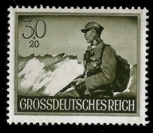 1944 WWII Nazi Germany Jäger Troop Light Infantry & Alpine Peaks Old War Stamp 