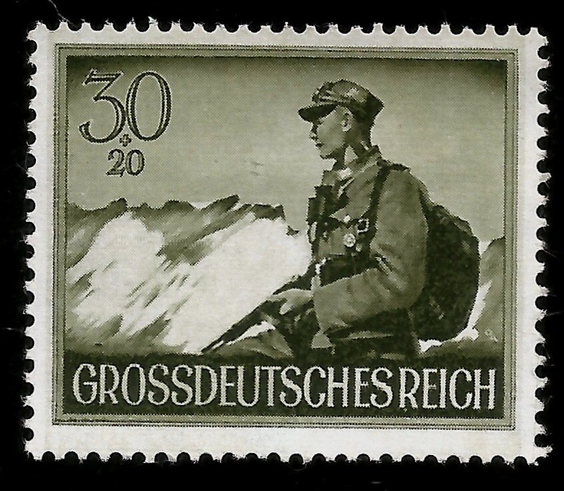 1944 WWII Nazi Germany Jäger Troop Light Infantry & Alpine Peaks Old War Stamp 