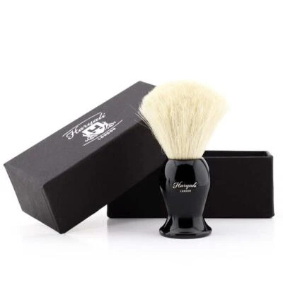 HARYALI LONDON Pure White Badger Hair Men's Shaving Brush in Black Handle Barber Salon Tool New