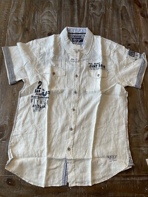 Men s NWT $92 Camp David Sz: M Embroidered S/S Shirt Flag Cotton White San Diego