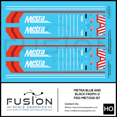 HO Scale Metra F40PH-3 blau & schwarz Lokomotive Aufkleber Set