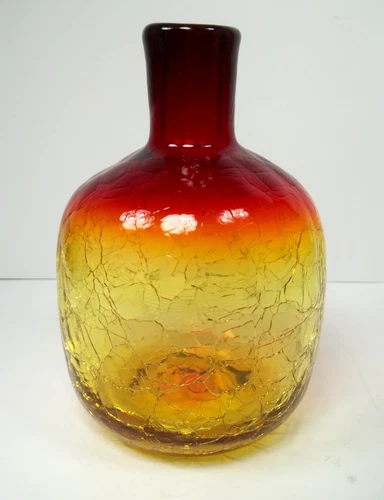 Blenko Amberina Crackle Glass Candle Holder