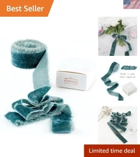 3 Yards Hand-Torn Frayed Steel Blue Velvet Ribbon, Ideal for Weddings and Crafts