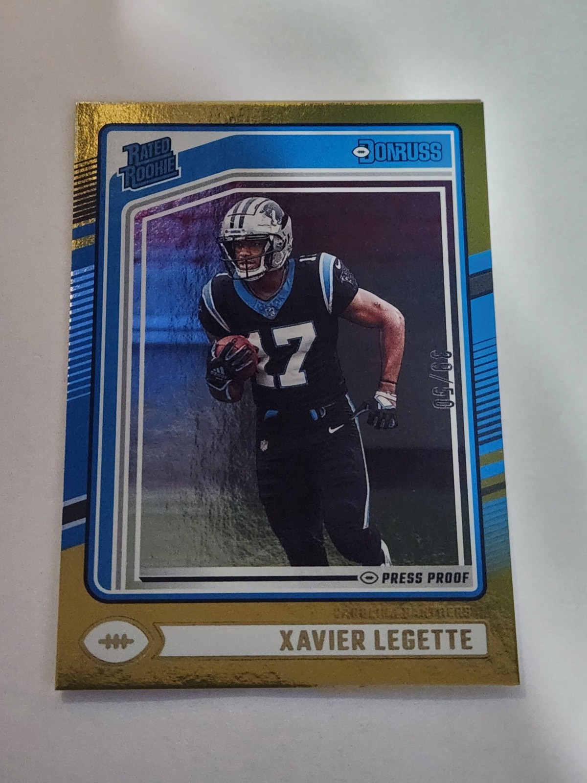 2024 Panini Donruss - Rated Rookie Xavier Legette #323 Gold Press Proof (RC) /50
