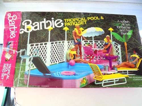 Vintage BARBIE TROPICAL POOL & PATIO SET Playset Mattel 1986