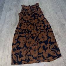 WALLIS Brown Flower And Black Sleeveless Dress With Side Zip Work Formal Uk 10