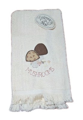 Vintage 1970s Mushroom And Cat Kitchen Towel 24'' X 12'' Cannon Cream & Brown