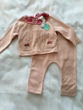 Image of Monsoon 3-6m pale peachy pink knitted set Floral Collar